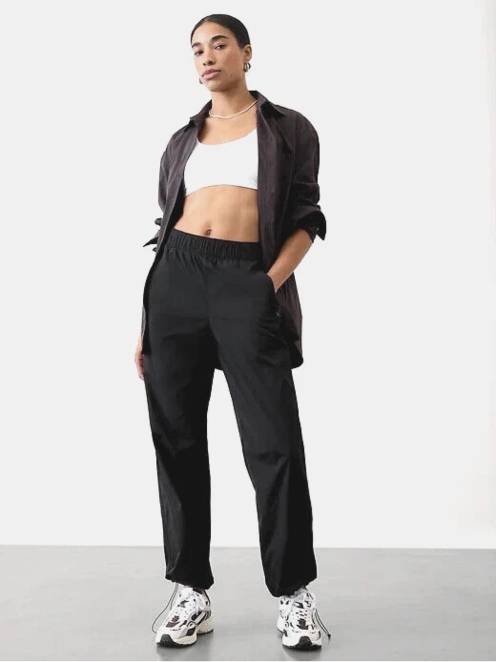 Athleta Rise Pant Size L Tall Black Nylon Blend Jogger Pull On Commute Travel